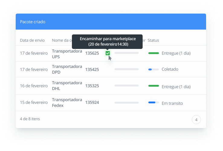 Encaminhando o número de envio ao marketplace e loja online