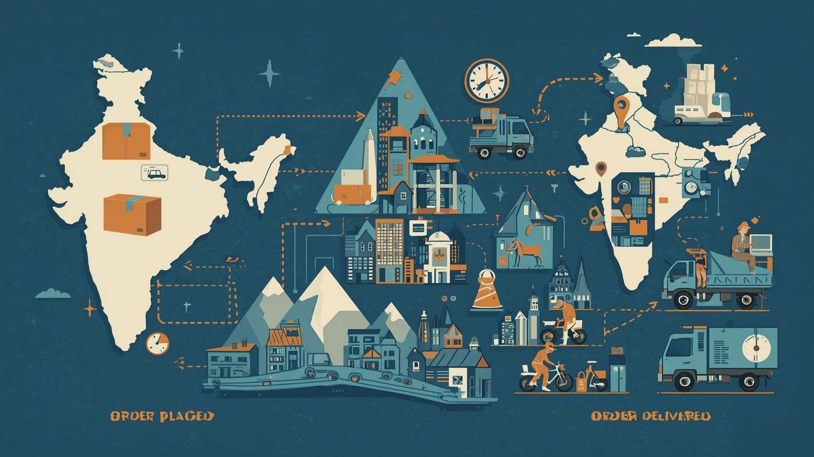 Infographic showing OMS-powered courier allocation and order routing across India to improve SLA adherence and delivery success.