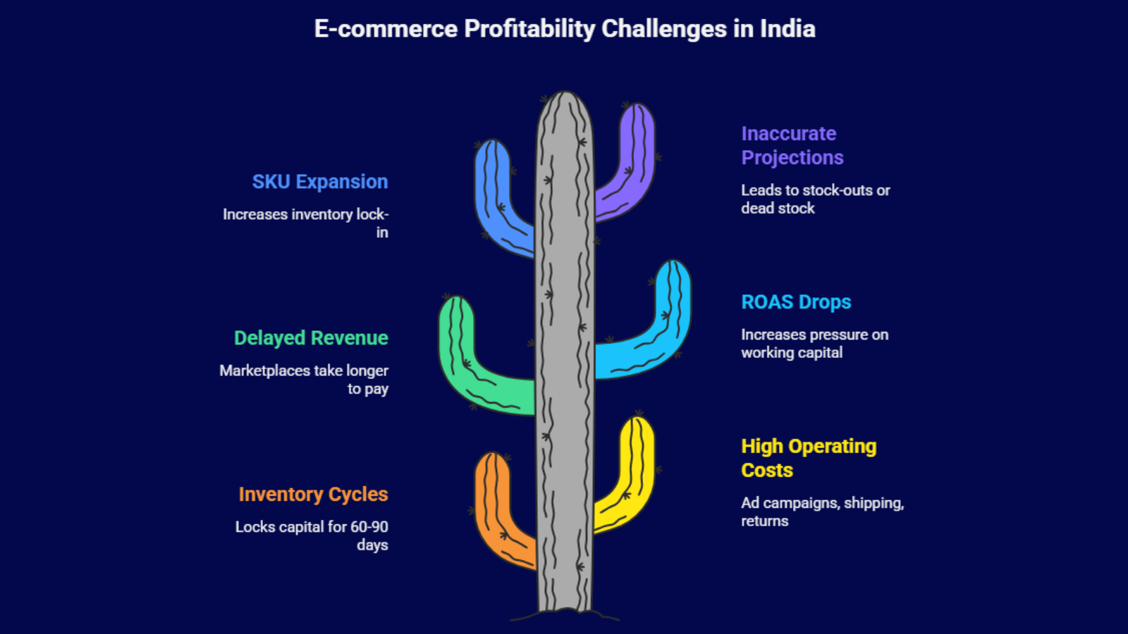 ecommerce profitability challenges diagram showing cash flow and cost pressures