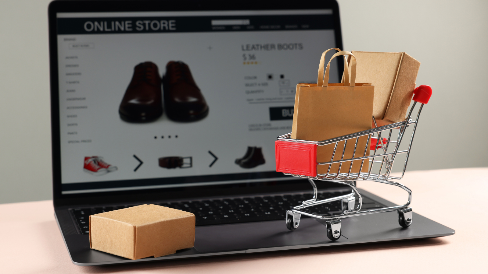 ecommerce shopping cart and laptop showing repeat purchase behavior and online buying