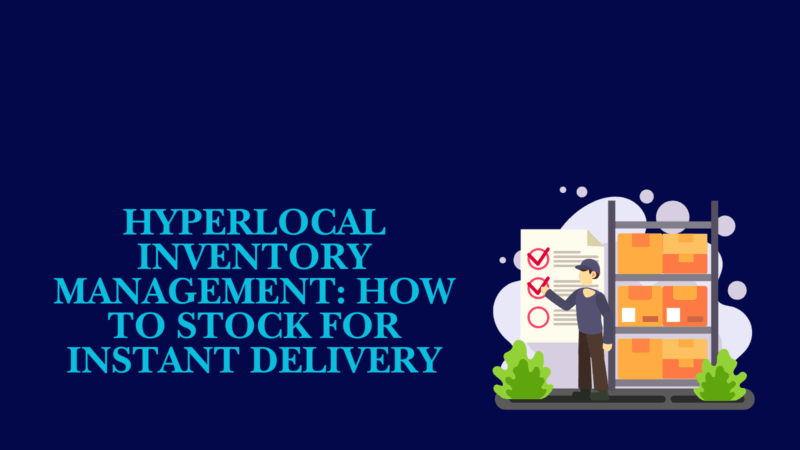 hyperlocal inventory management illustration with warehouse shelves and instant delivery concept