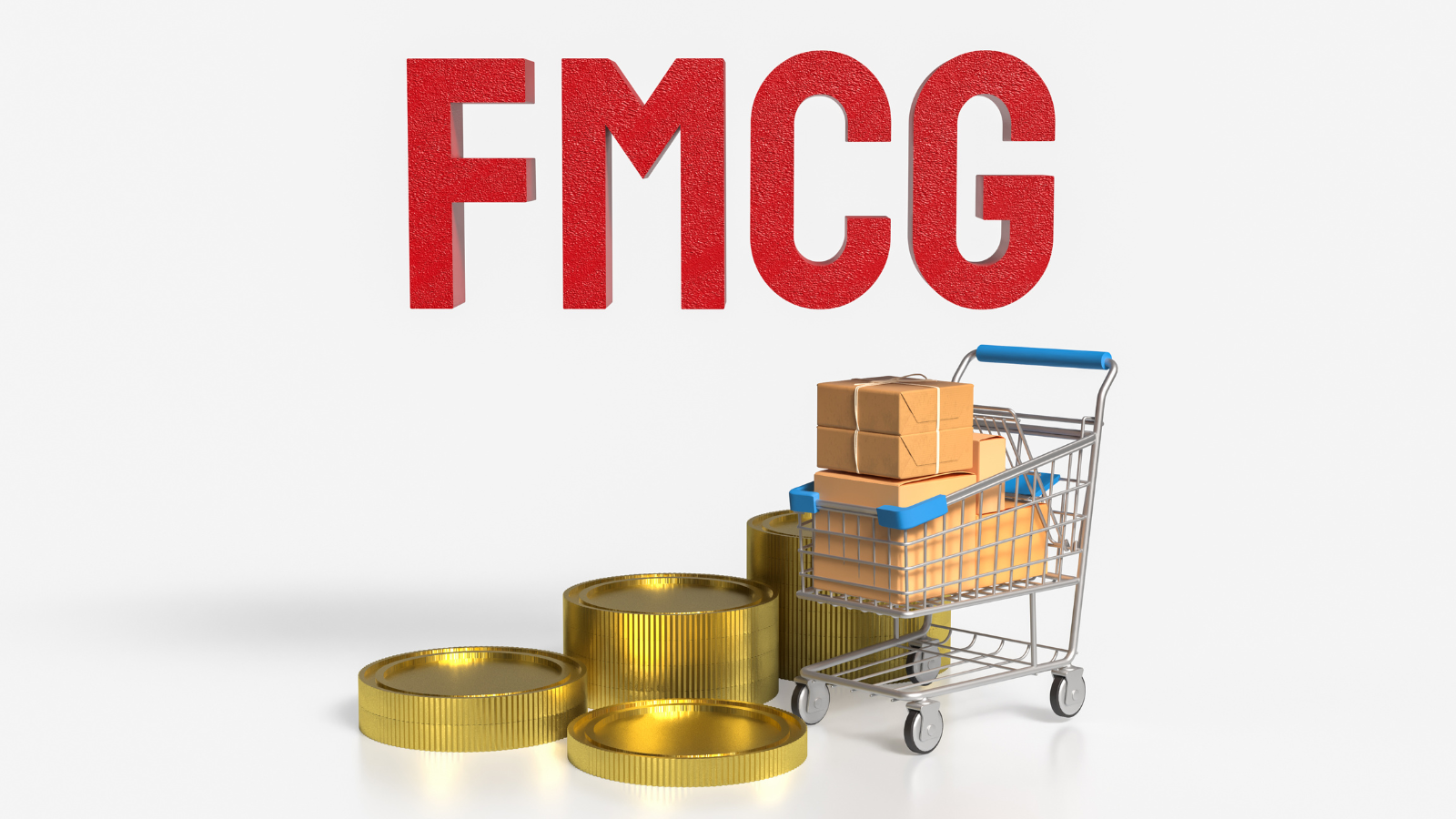 fmcg growth concept image showing shopping cart coins and consumer goods demand