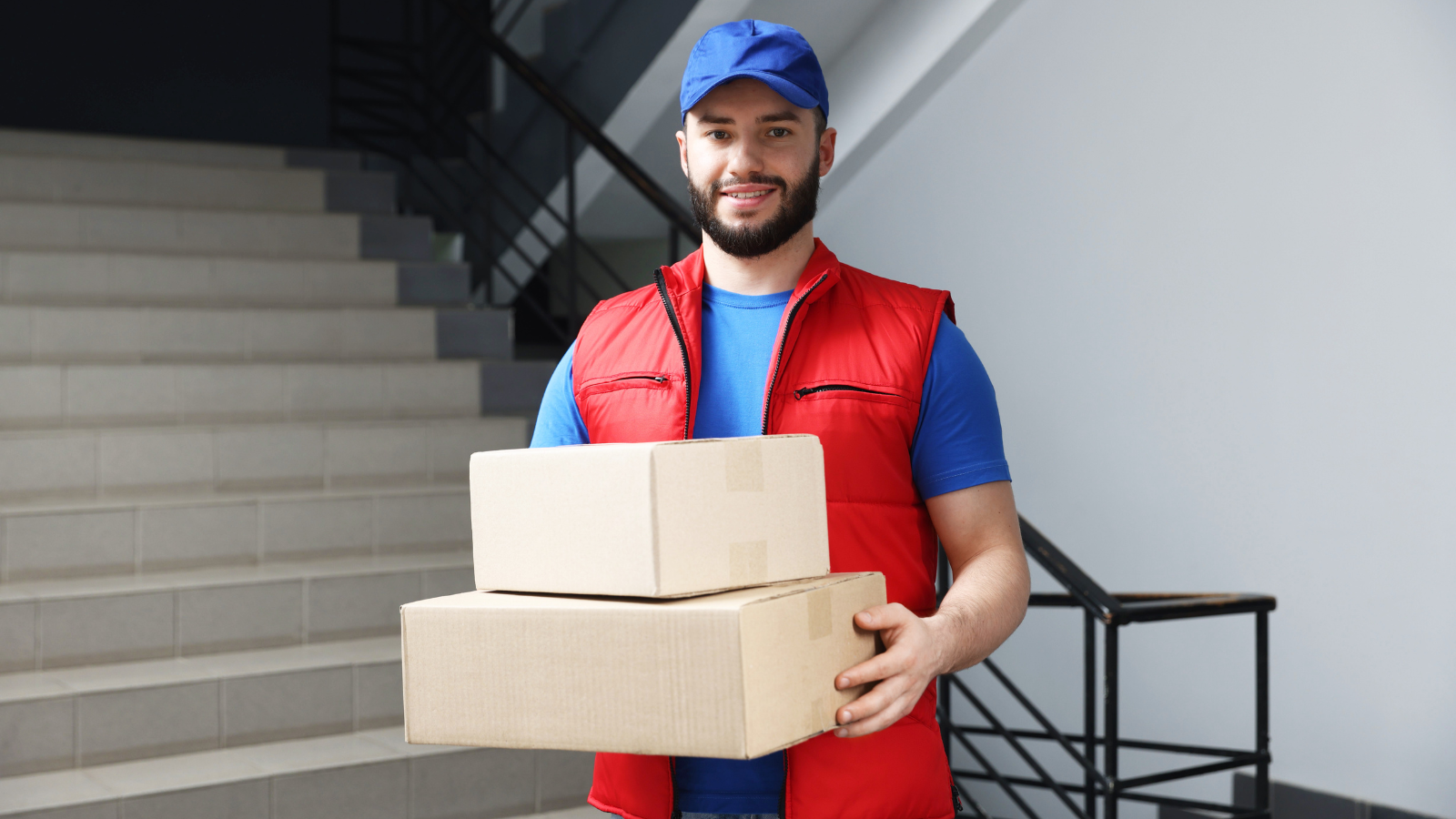 Delivery executive holding ecommerce packages for last-mile order fulfilment