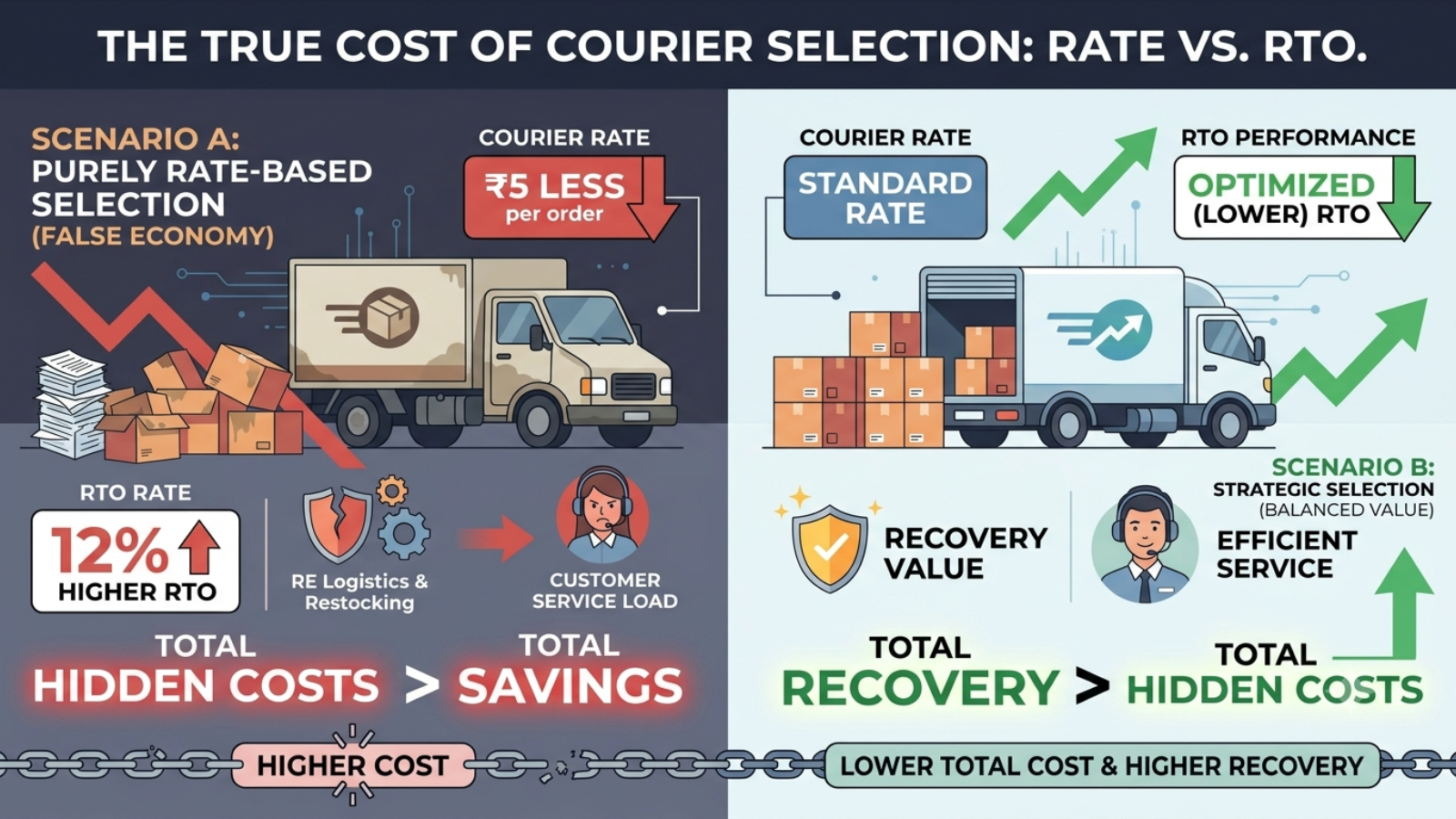 Illustration showing multi-courier RTO tracking and performance analysis