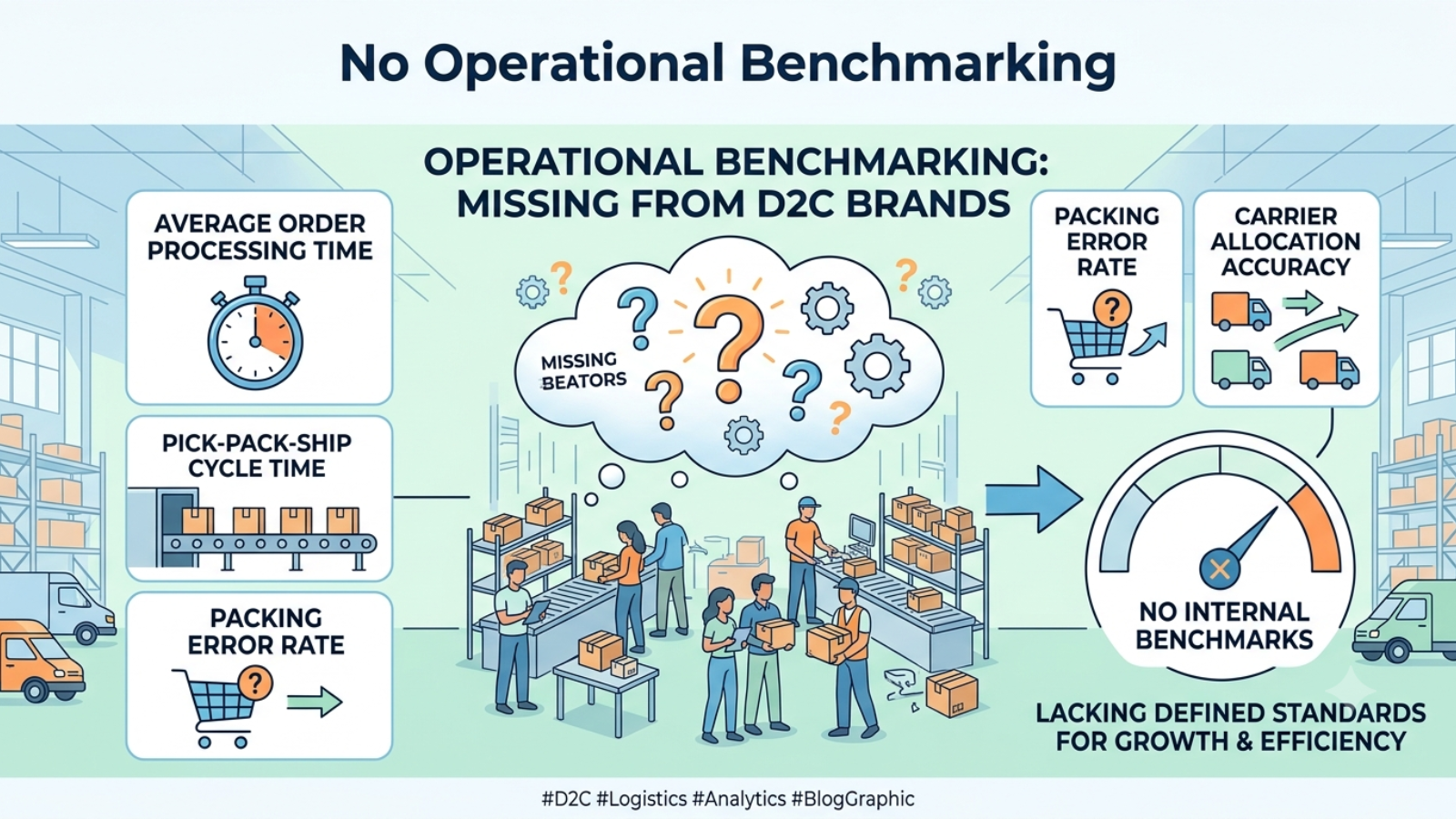 Operational benchmarking dashboard tracking warehouse and fulfilment performance