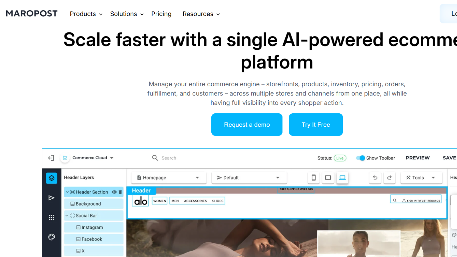 Maropost Commerce Cloud ecommerce platform homepage