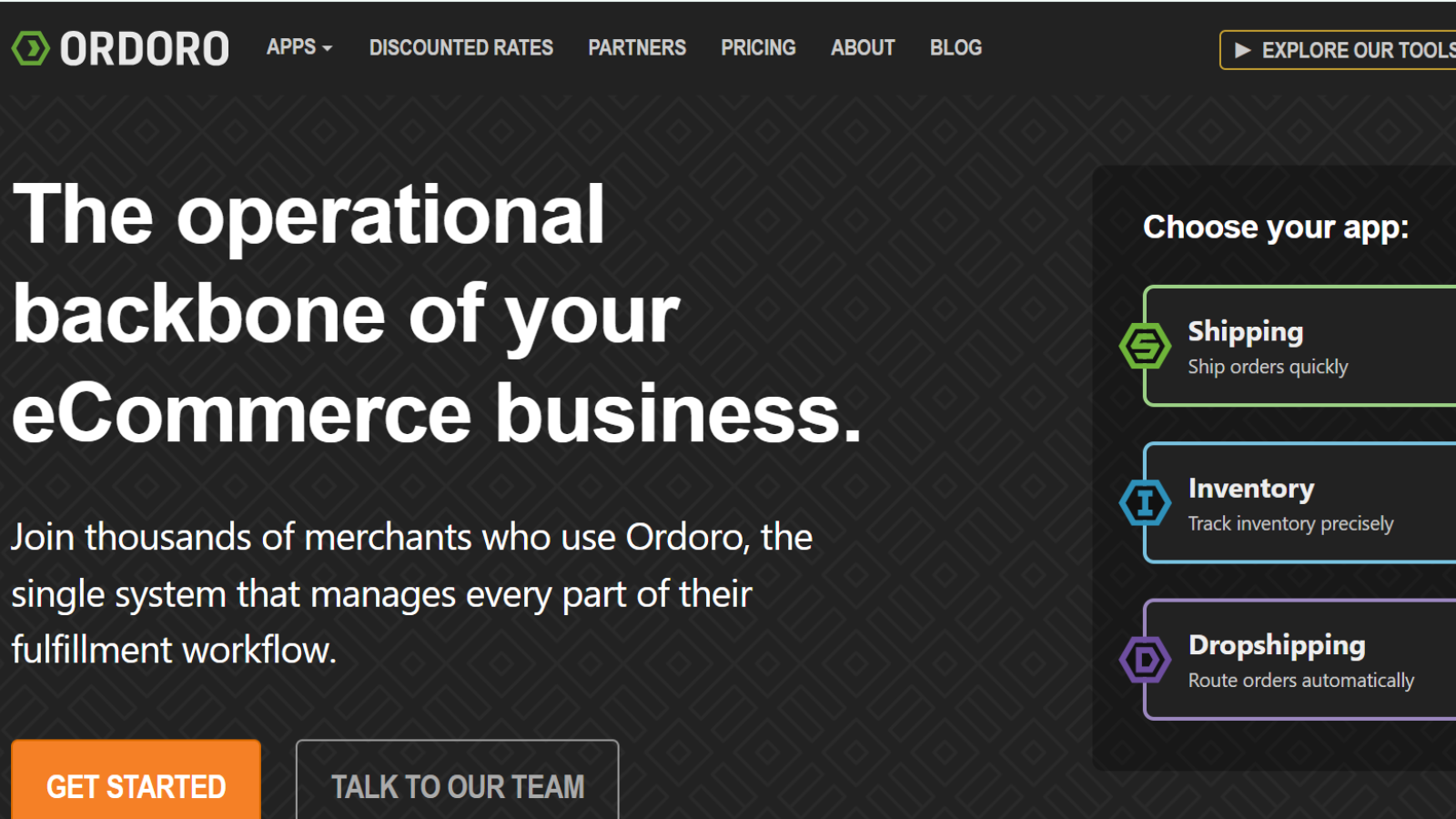 Ordoro order and inventory management software homepage