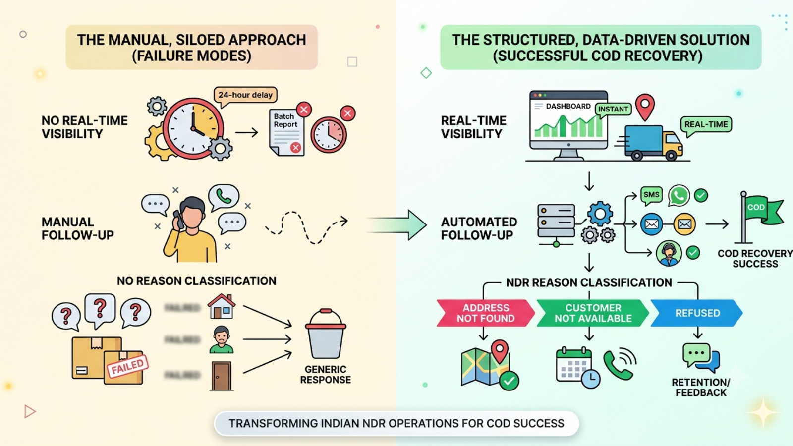 Comparison of manual NDR handling and automated data-driven COD delivery recovery workflow