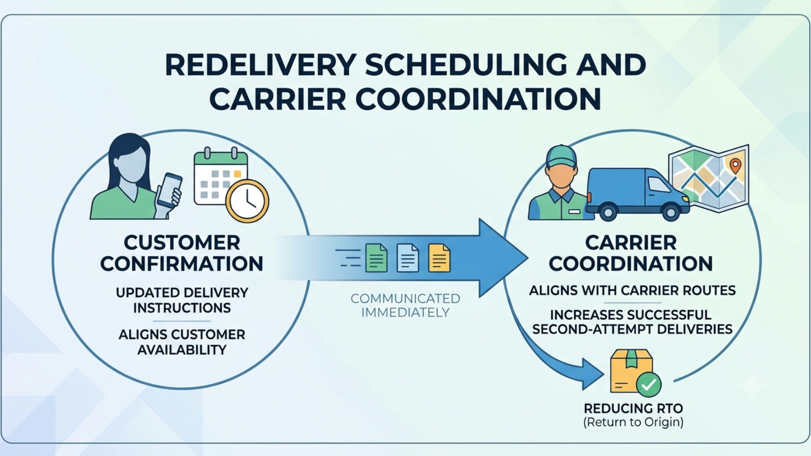 Redelivery scheduling and carrier coordination workflow improving second-attempt delivery success