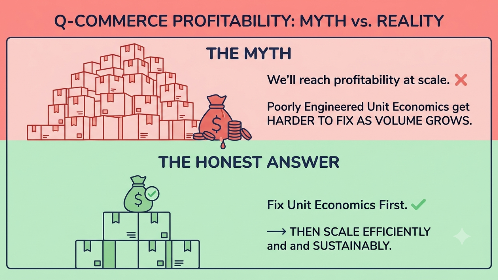 Unit economics breakdown showing costs and margins in quick commerce