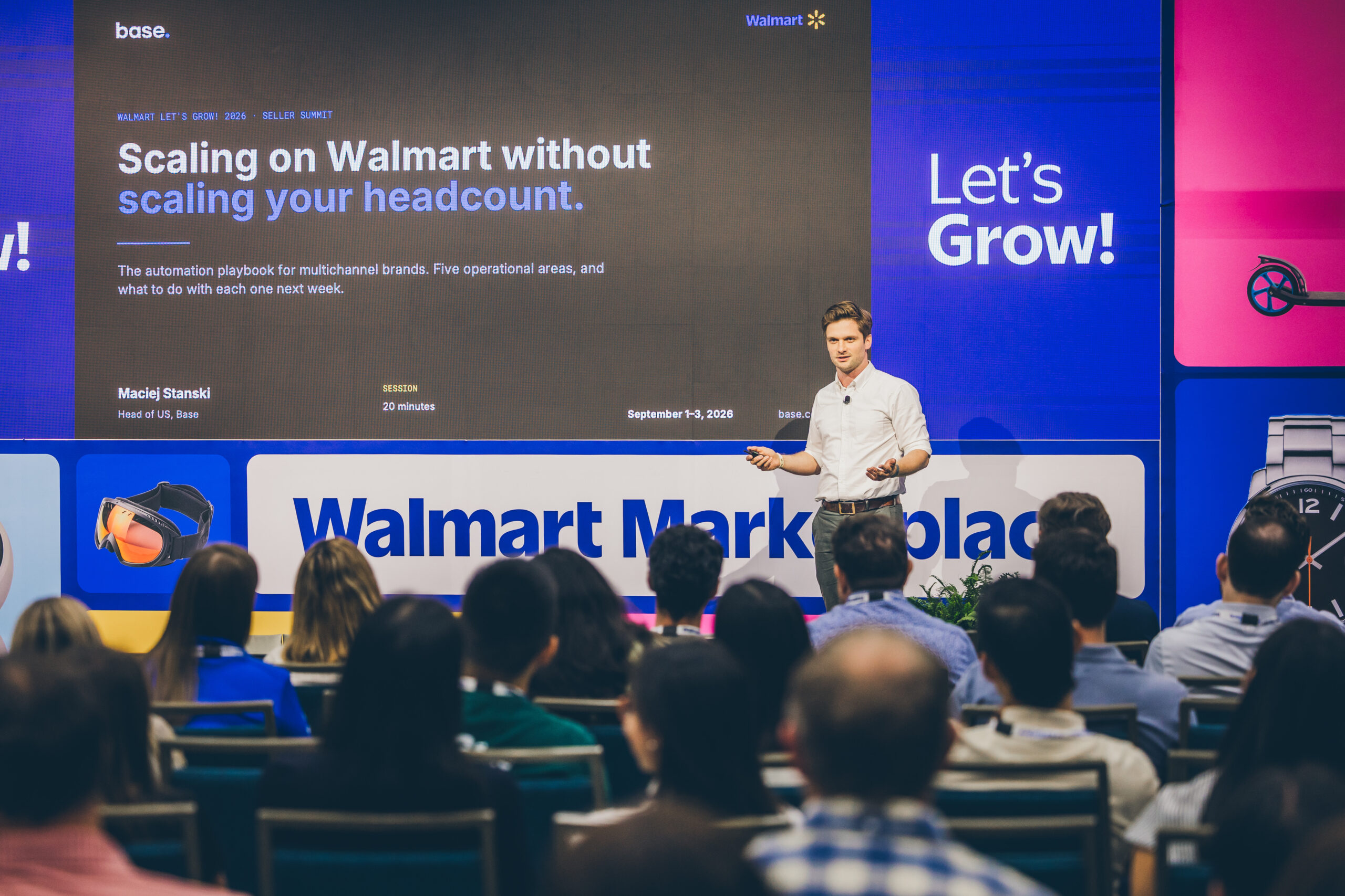 Maciej Stanski, Head of US at Base, presenting Scaling on Walmart without scaling your headcount