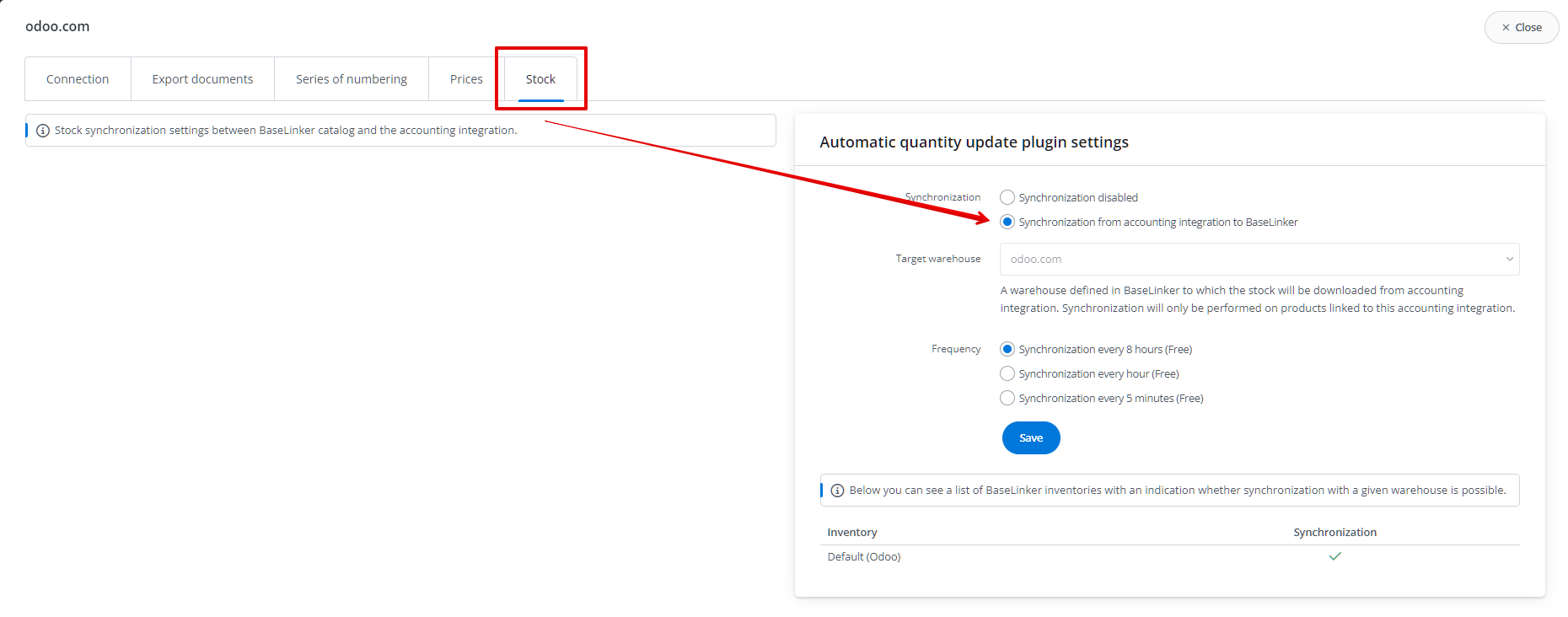 BaseLinker – stock synchronization from odoo