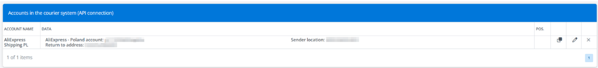 Accounts in the AliExpress Shipping courier system