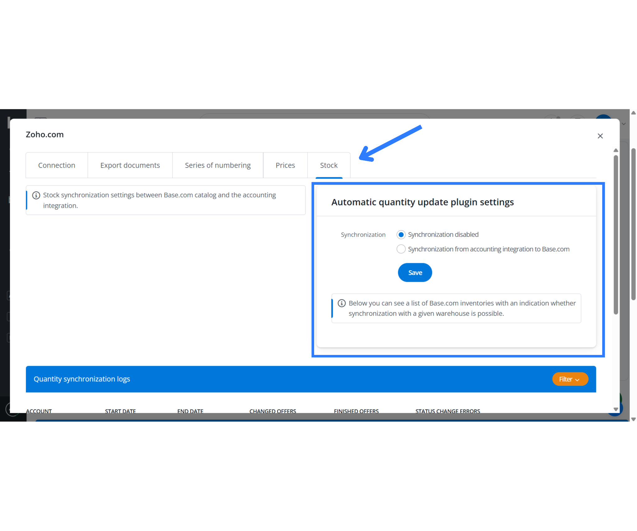 Zoho Invoice product and stock sync with Base.com