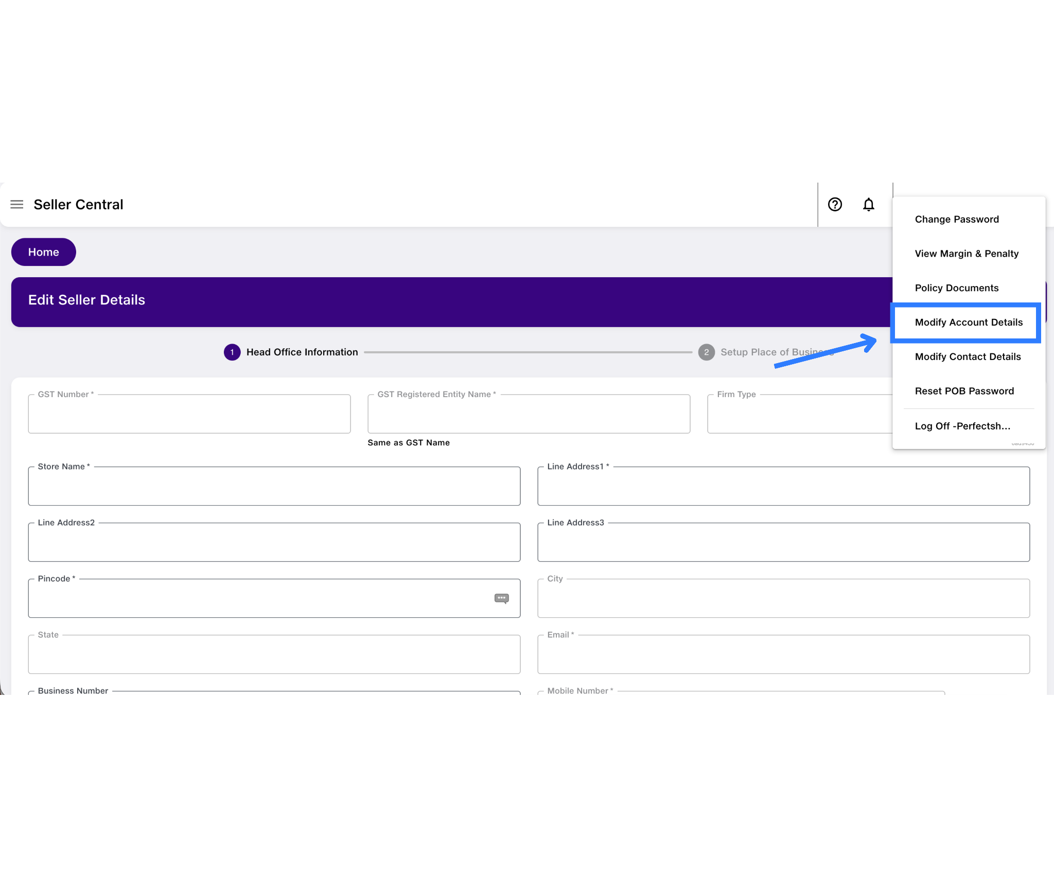 Ajio Seller Central integration setup screen in Base.com
