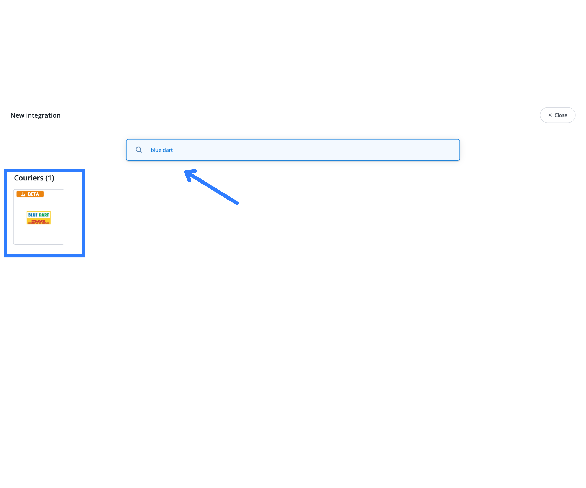 Search blue dart from the list of available couriers.