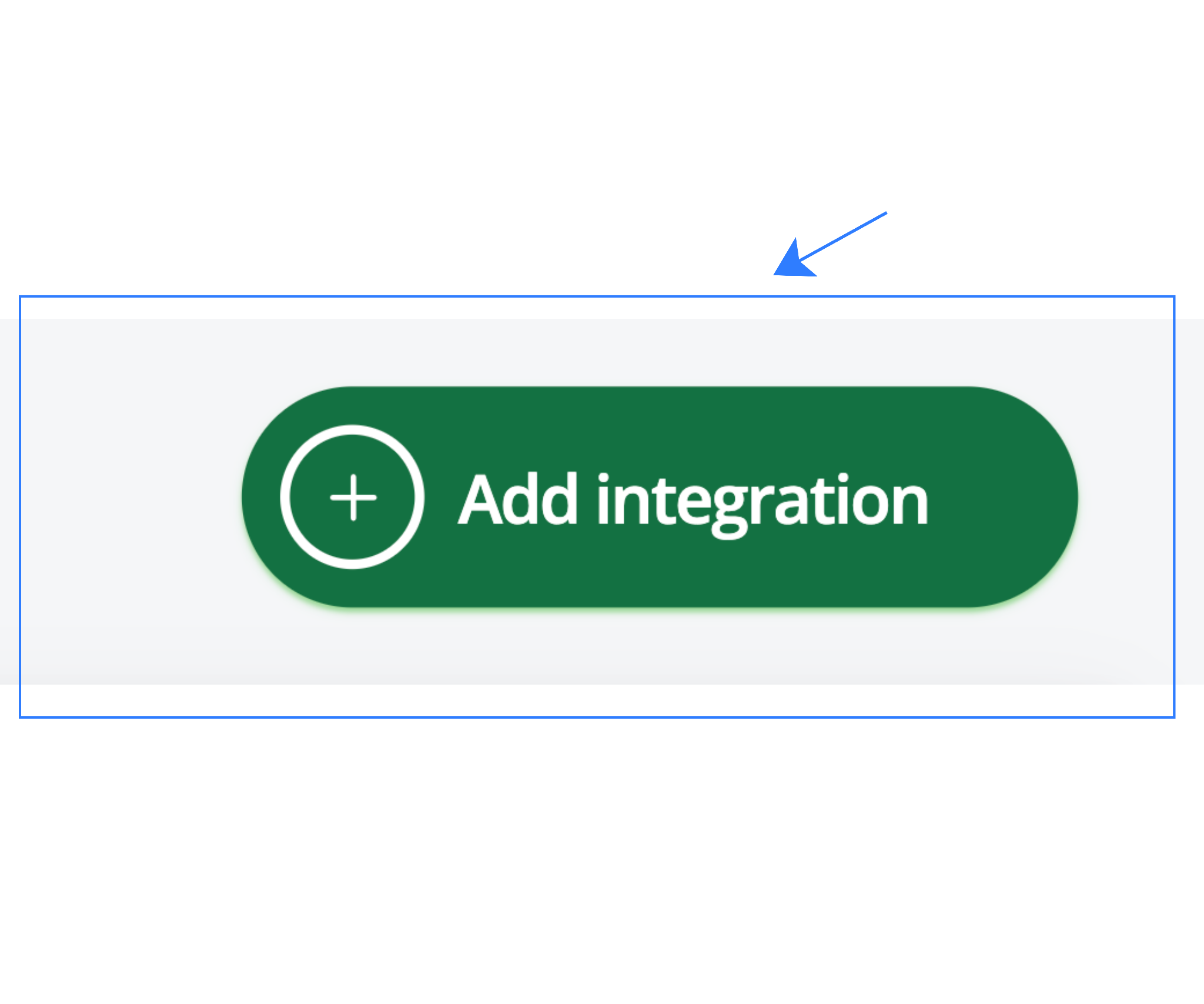 Base.com integrations page highlighting the green ‘Add integration’ button with a plus icon used to add a new integration.