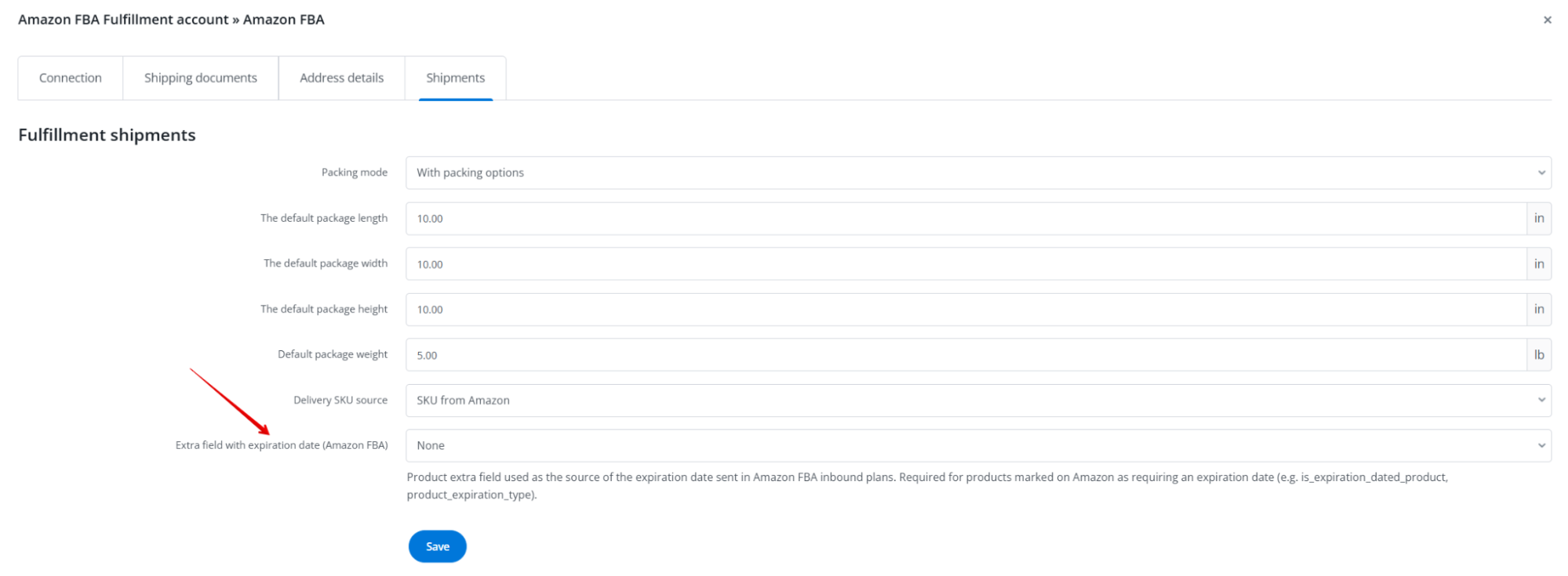 Additional field with expiration date (Amazon FBA) in account settings
