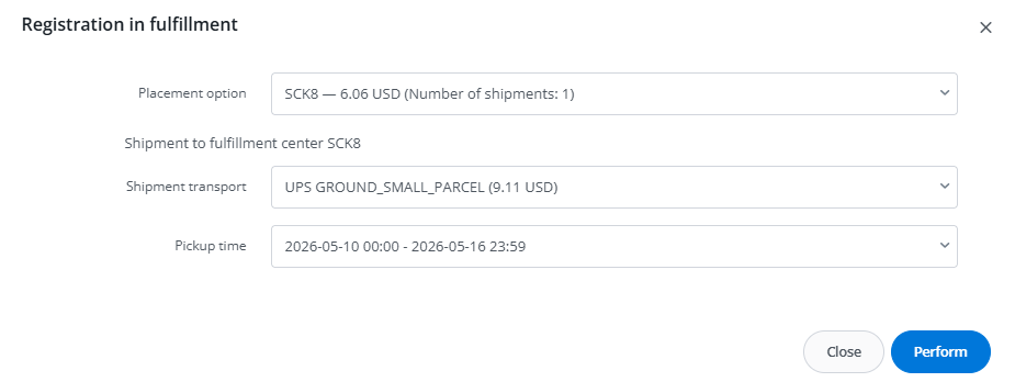 Save and register in fulfillment modal