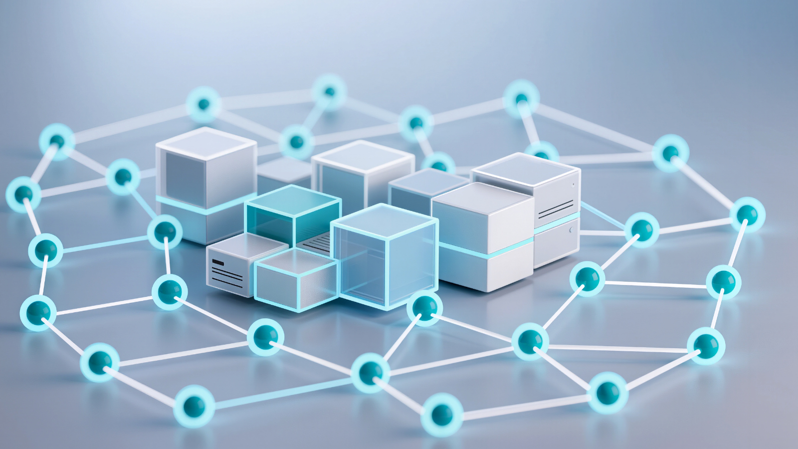 Illustration of connected blocks and nodes representing an order management system (OMS) managing the complete order lifecycle for D2C brands in India.