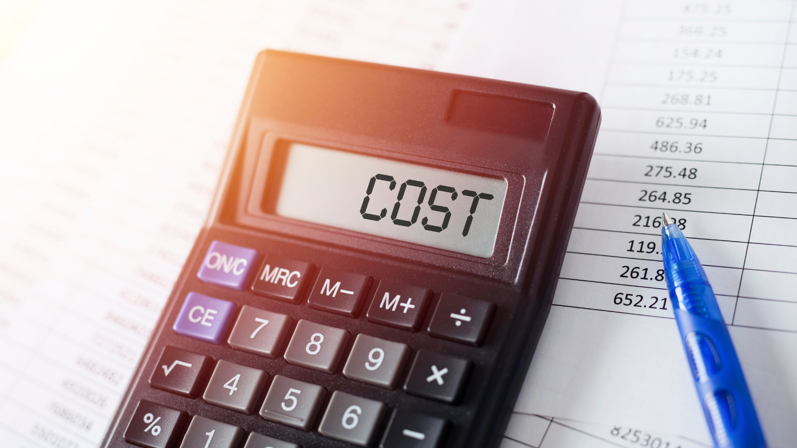 Calculator and financial reports representing ecommerce cost and profitability benchmarks