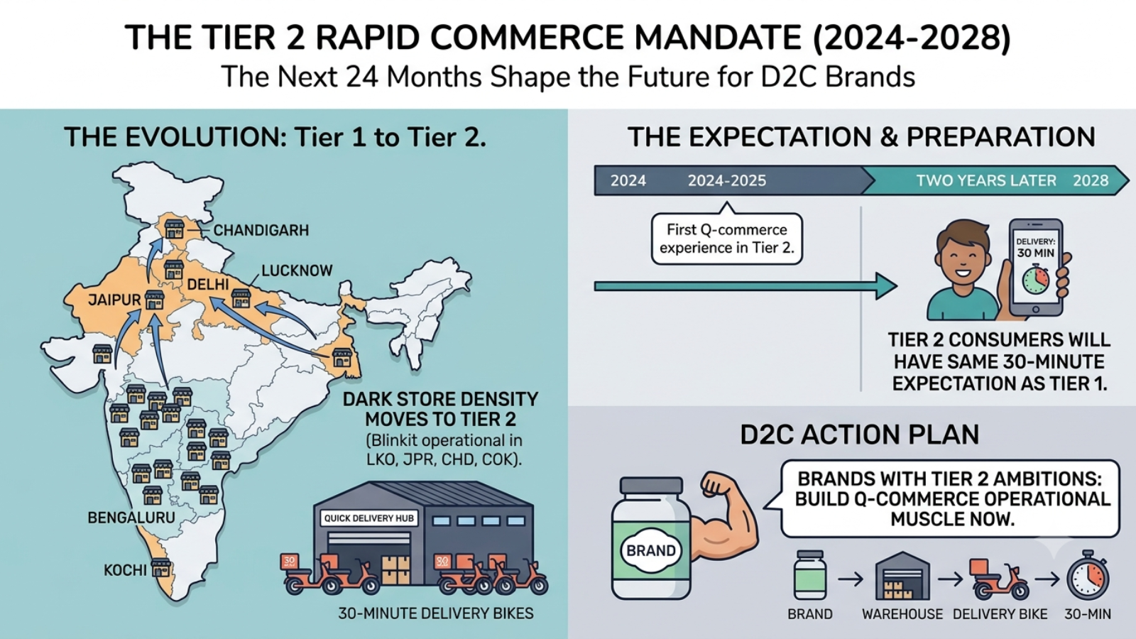 Tier 2 quick commerce expansion and dark store growth strategy for D2C brands