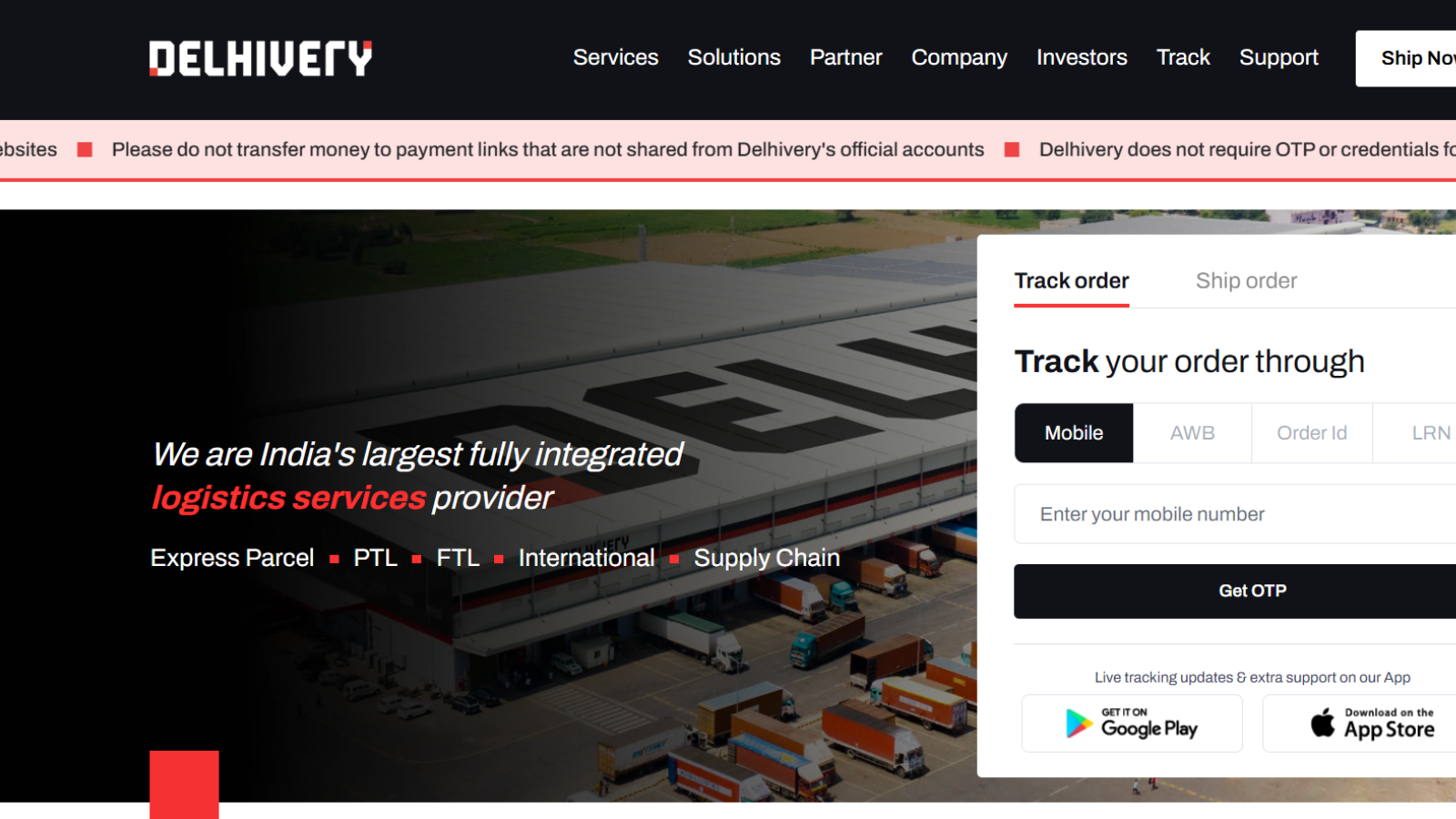 Delhivery logistics platform homepage for pan-India ecommerce shipping