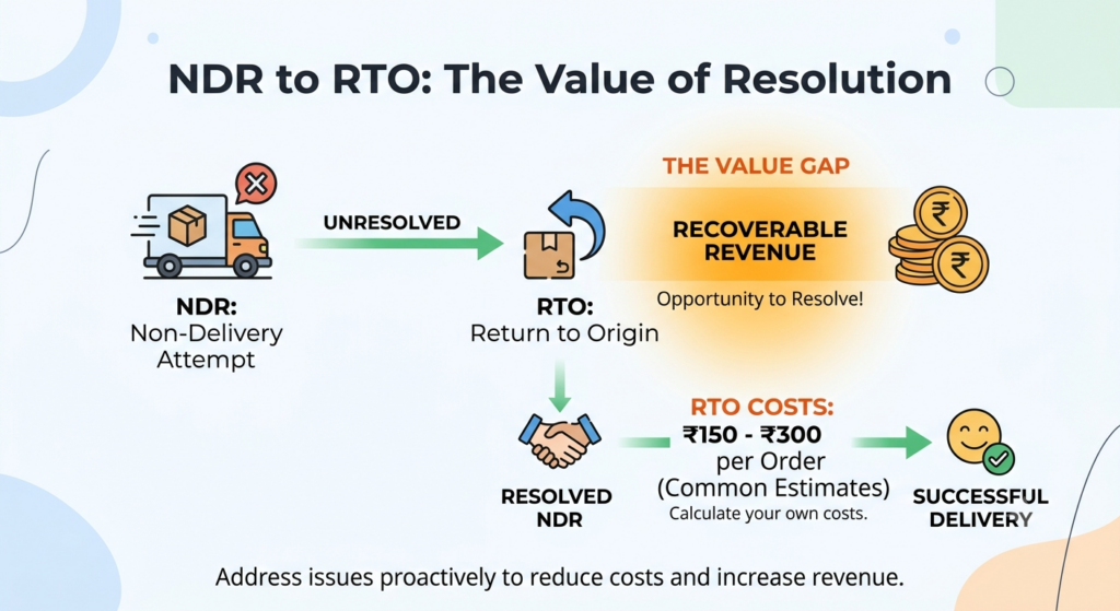 NDR management workflow showing failed delivery resolution before orders become return-to-origin shipments