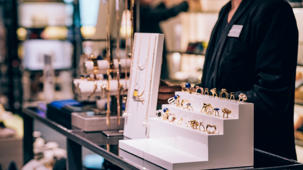Jewellery, watches, and accessories inventory planning showing jewellery displays and high-value products requiring controlled inventory commitments