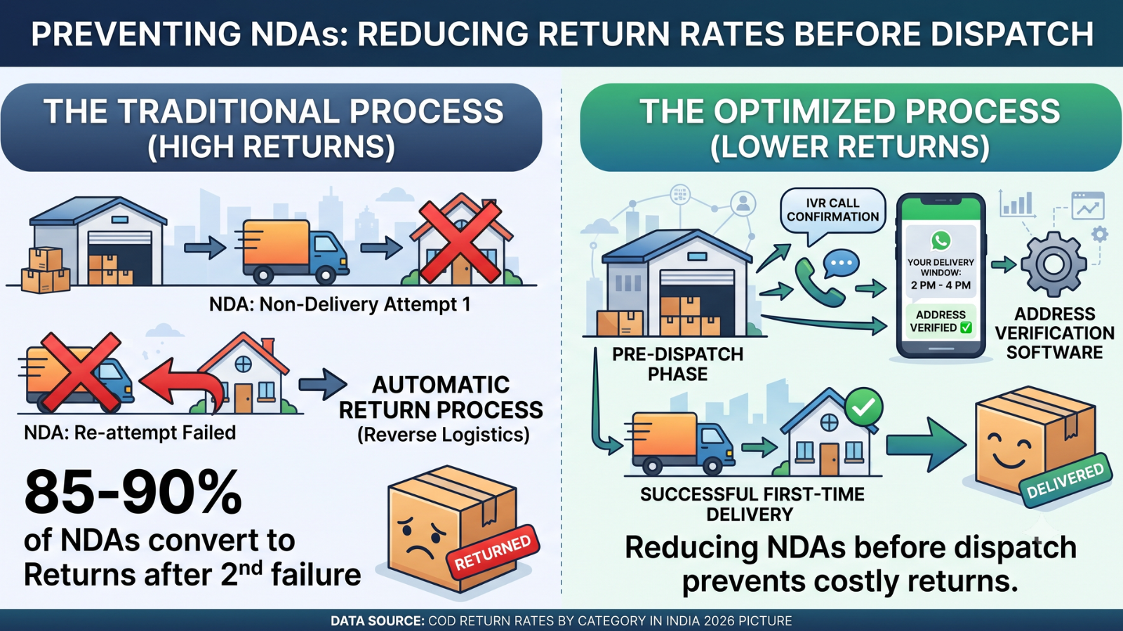Non-delivery attempts leading to higher COD return rates and RTO losses
