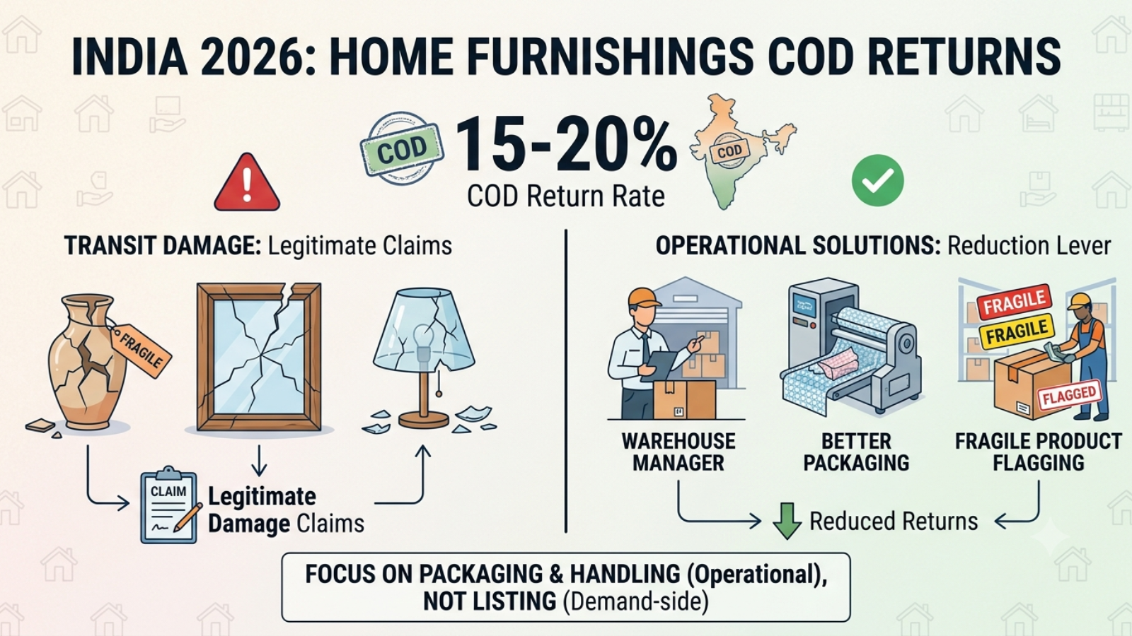 Home furnishings return analysis highlighting transit damage and packaging quality