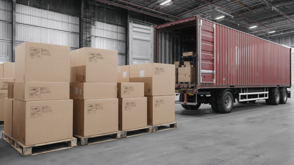 Shipping containers and warehouse inventory prepared for 3PL fulfilment