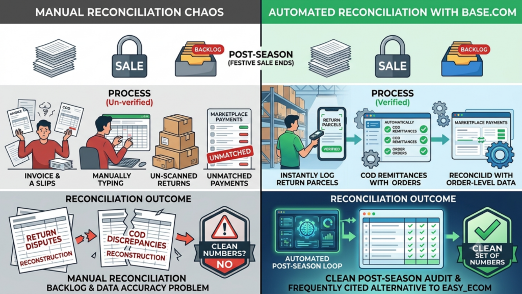 Automated reconciliation workflow compared with manual post-season reconciliation