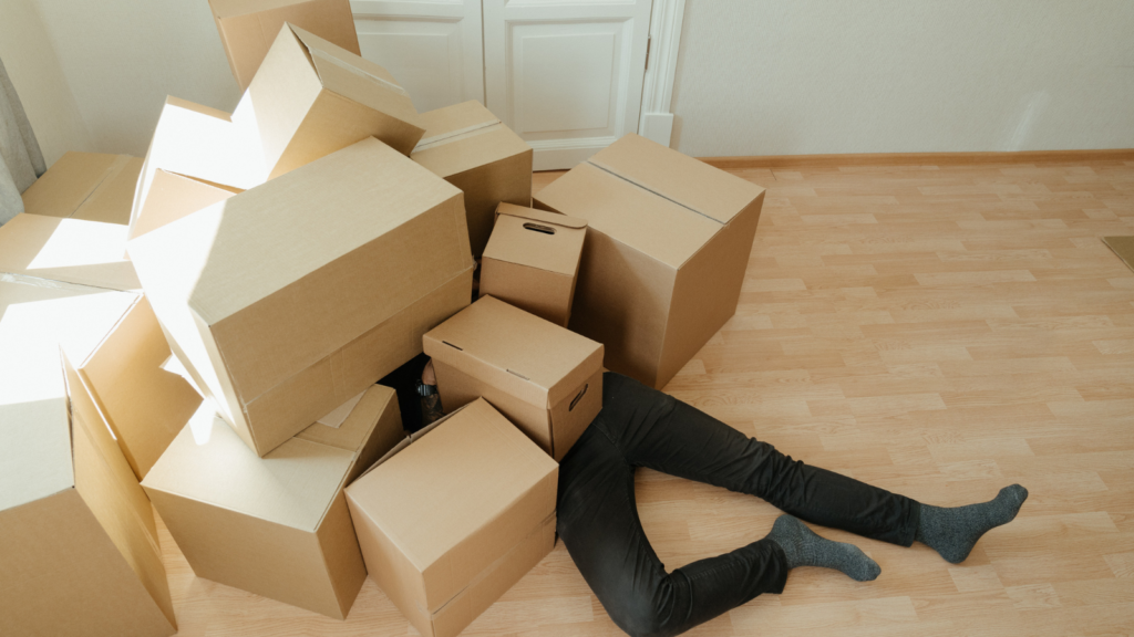 Stacked shipping boxes illustrating warehouse congestion during festive order spikes