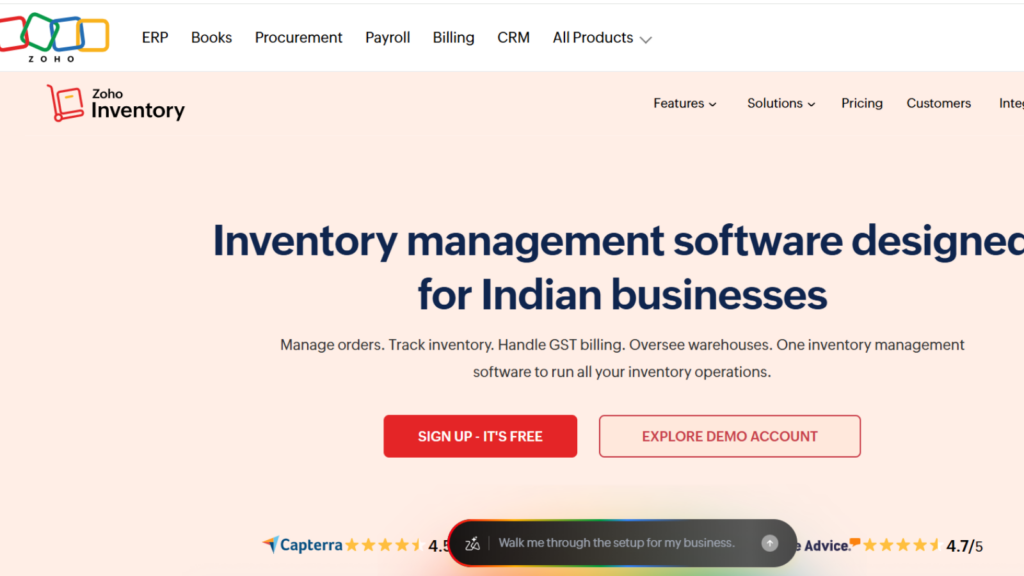 Zoho Inventory warehouse and stock management software