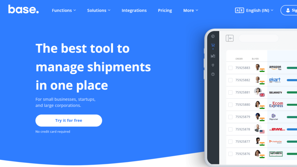 Base.com warehouse management software dashboard for Indian ecommerce brands