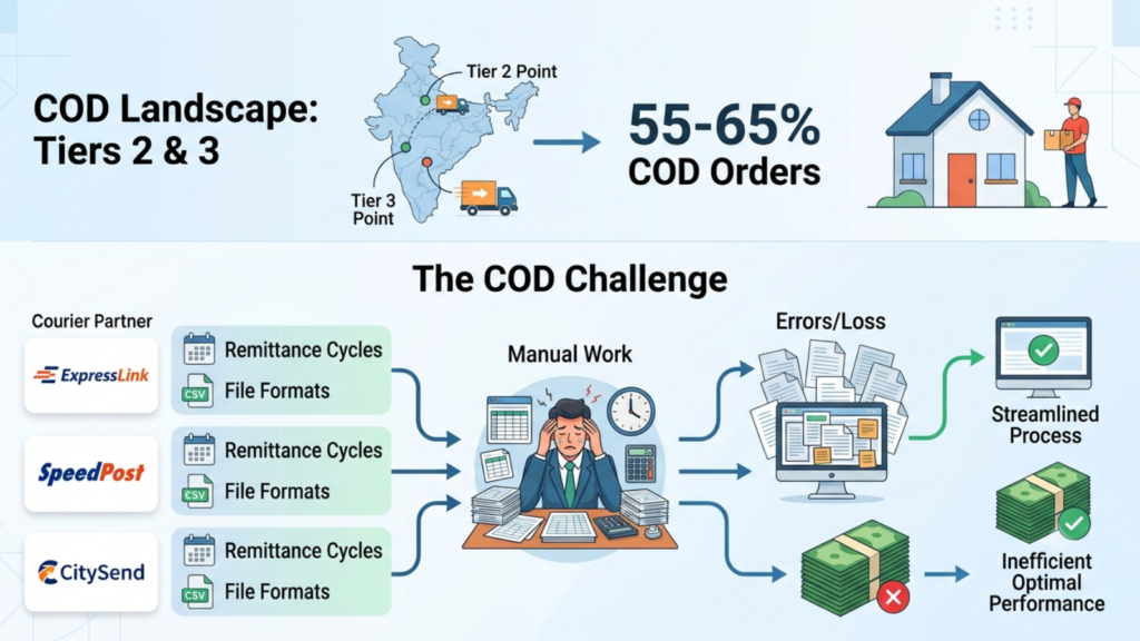 COD landscape in India showing courier integrations, reconciliation, and operational complexity