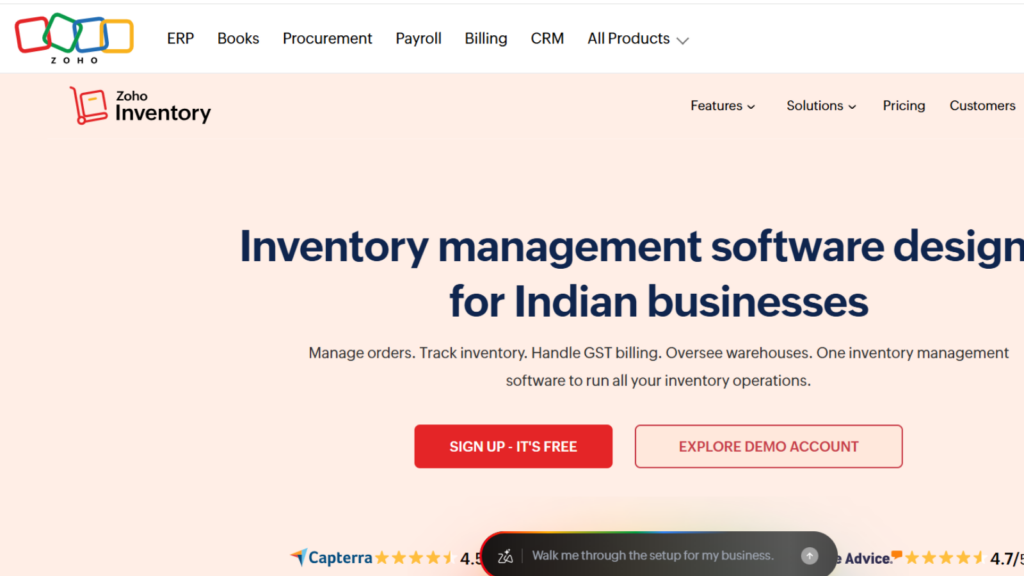 Zoho Inventory software for inventory, orders, warehouses, and business management