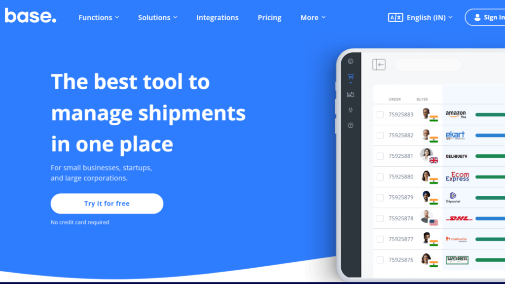 Base.com shipment management platform for ecommerce order and delivery operations
