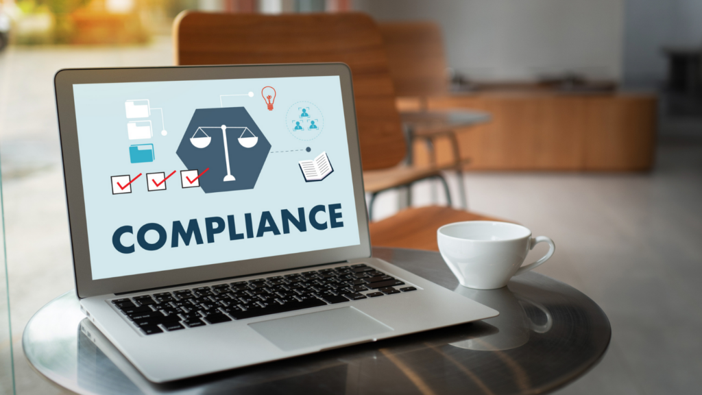 Laptop displaying a compliance checklist for ecommerce product listings