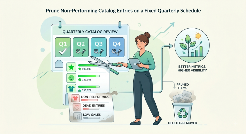 Meesho quarterly catalog pruning workflow for identifying inactive, high-return, and low-contribution product listings