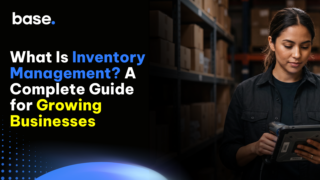 Inventory management guide showing a warehouse worker using a handheld device to manage stock