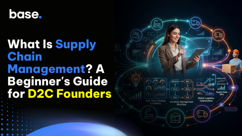 Supply chain management guide for D2C founders showing connected sourcing, inventory, warehouse, logistics, and fulfillment operations