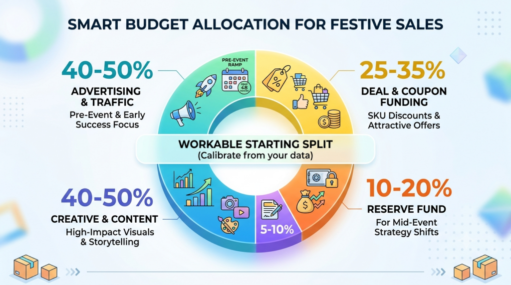 Dual-peak sales calendar showing Prime early access, festive peaks, and separate promotion plans