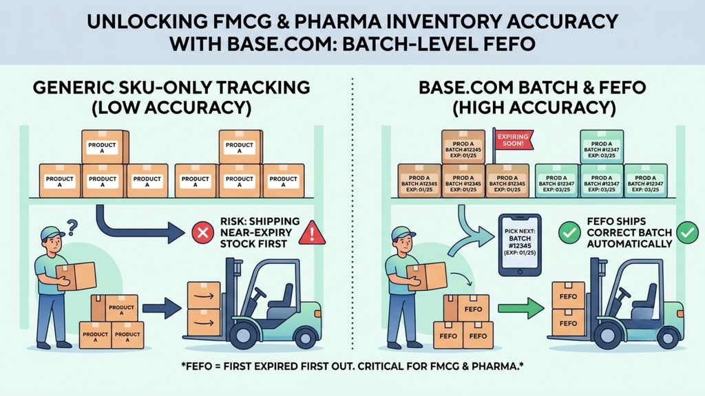 Batch-level FEFO inventory management showing how FMCG and pharma warehouses can prevent expiry-related stock errors