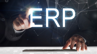 ERP software concept showing enterprise resource planning and business processes managed through a centralized system