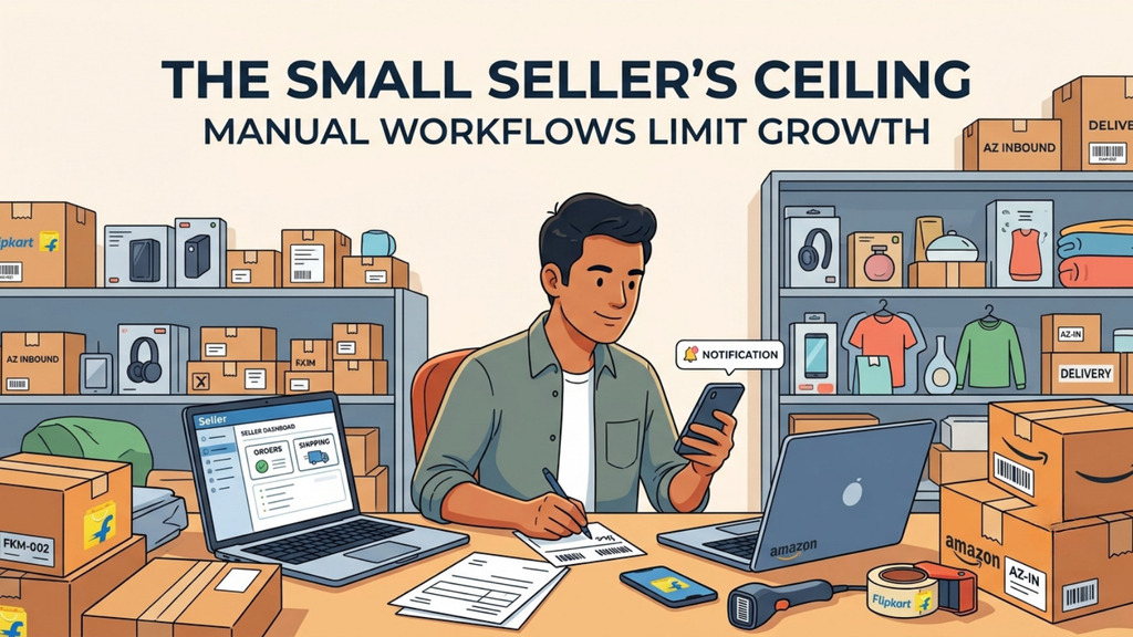 Small D2C seller managing orders, inventory, and manual workflows while handling ecommerce operations from a warehouse
