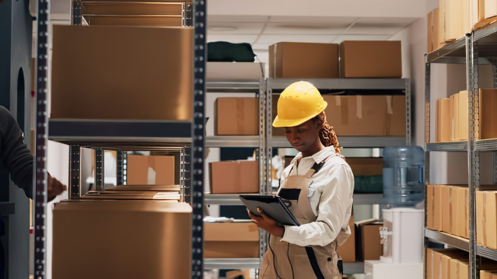 Warehouse worker checking inventory and managing products for bundle fulfillment

