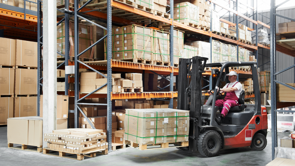 Warehouse operations showing physical inventory storage and fulfillment activity inside a distribution facility