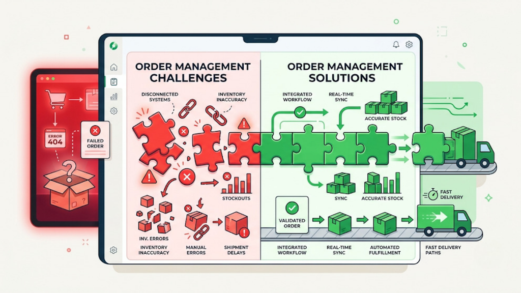 Order management cost comparison showing how disconnected processes can create errors, operational costs, overselling, and correction expenses
